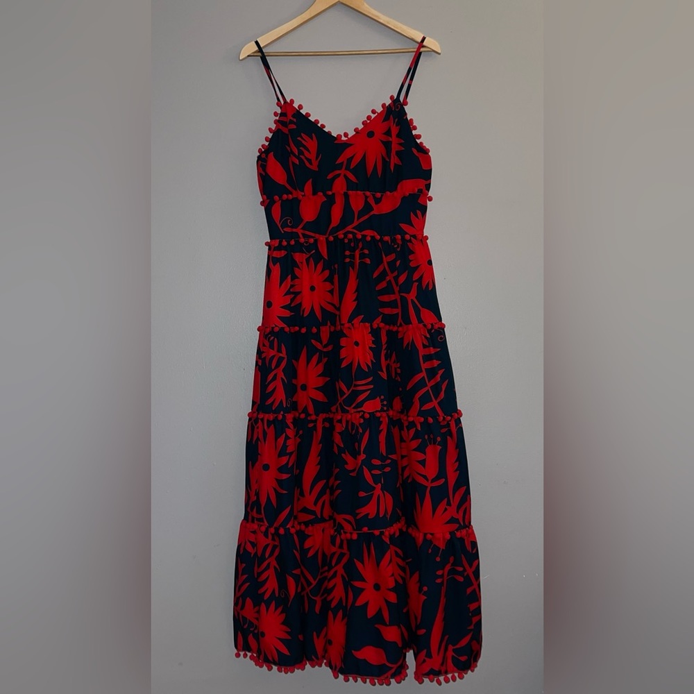 Beulah Maxi Floral Dress With Poms Small Excellent Used Condition